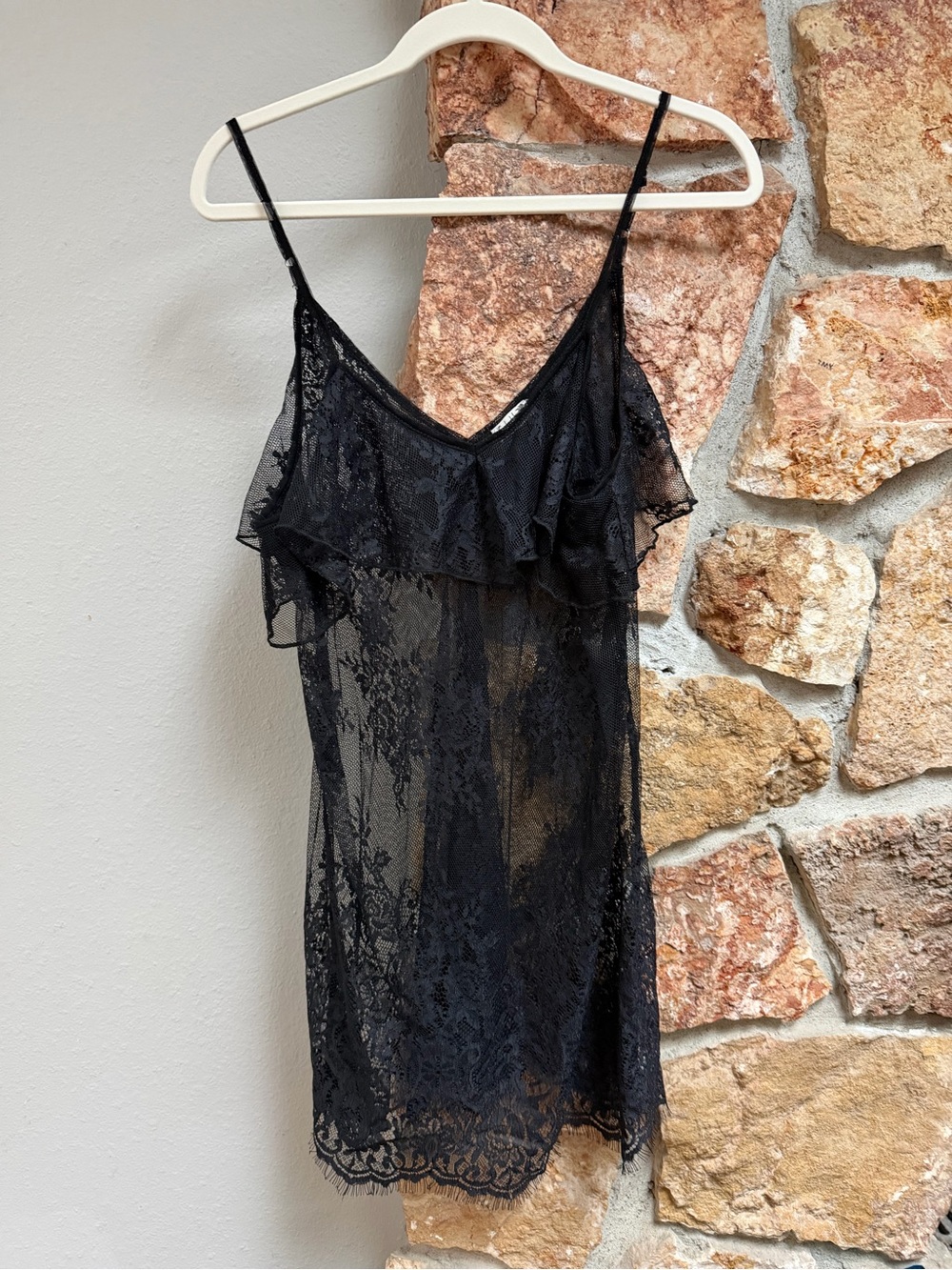 Free People Intimately Black Lace Sheer slip dress
